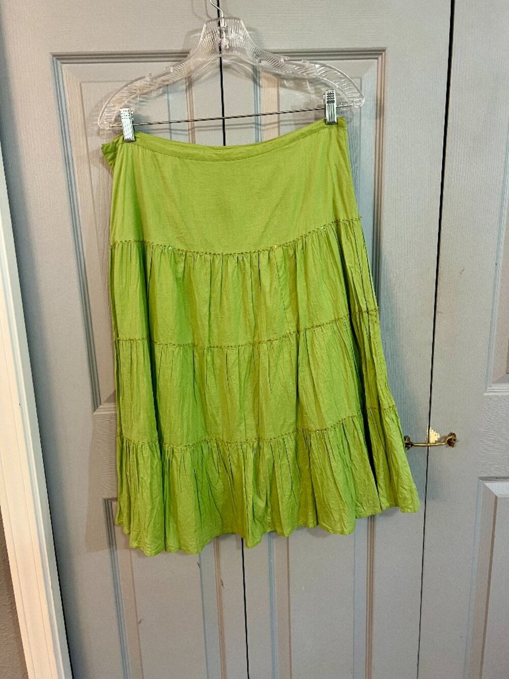 EYESHADOW Lime Crinkle Cotton Tiered Skirt, Lined & Embellished Sz 7